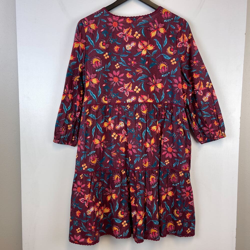 Sundance PM Petite M Cotton Floral Shift Maroon Red Dress A-Line 3/4 Sleeve - Picture 8 of 11